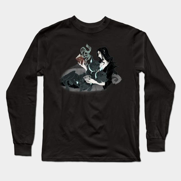 Hades and Cerebus at Home Long Sleeve T-Shirt by Drea D. Illustrations